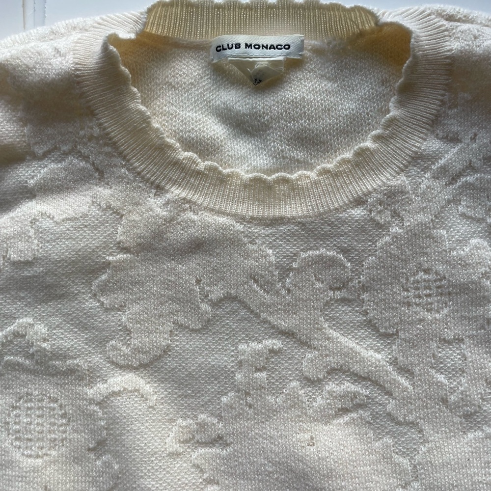 Club Monaco Merino Wool Tonal Floral Textured Sweater Top Small - Picture 5 of 7